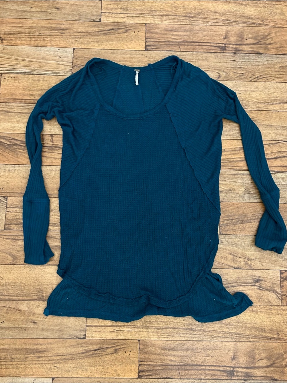 Free People Ventura Teal High Low Thermal Tunic Top Size S - Picture 3 of 4